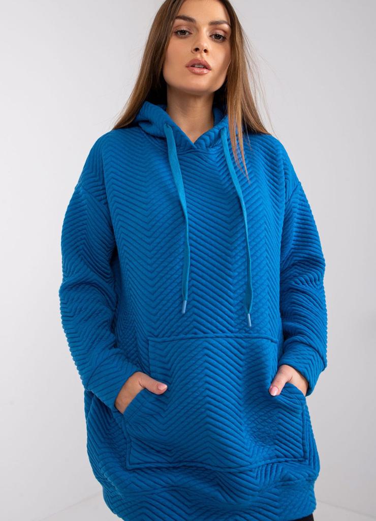 Bawełniana pikowana bluza z kapturem - ciemny niebieski