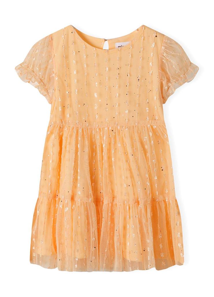 Pomarańczowa tiulowa sukienka z błyszczącymi elementami