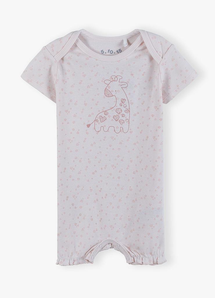 Różowy rampers niemowlęcy - różowy z żyrafą