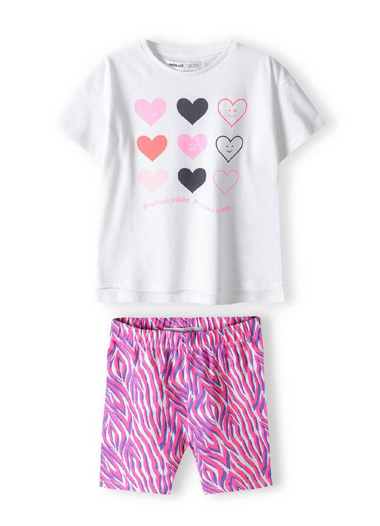 Komplet dla dziewczynki- t-shirt i krótkie legginsy w serduszka