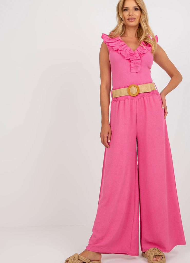 Różowe spodnie z materiału palazzo high waist