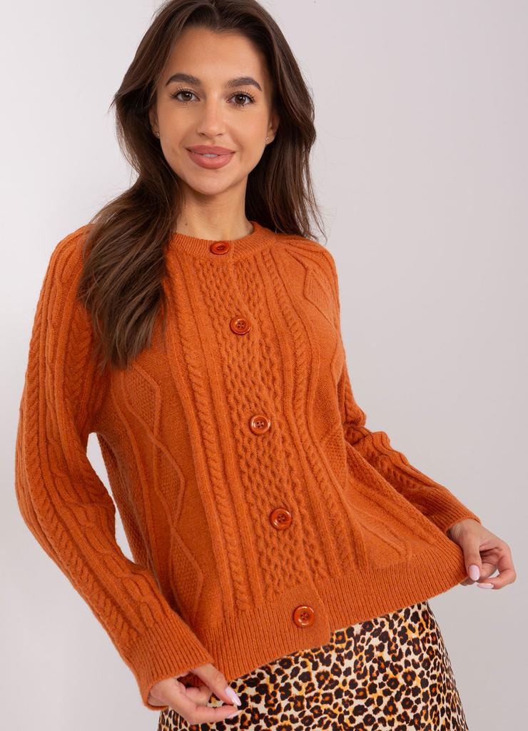 Sweter rozpinany w warkocze ciemny pomarańczowy
