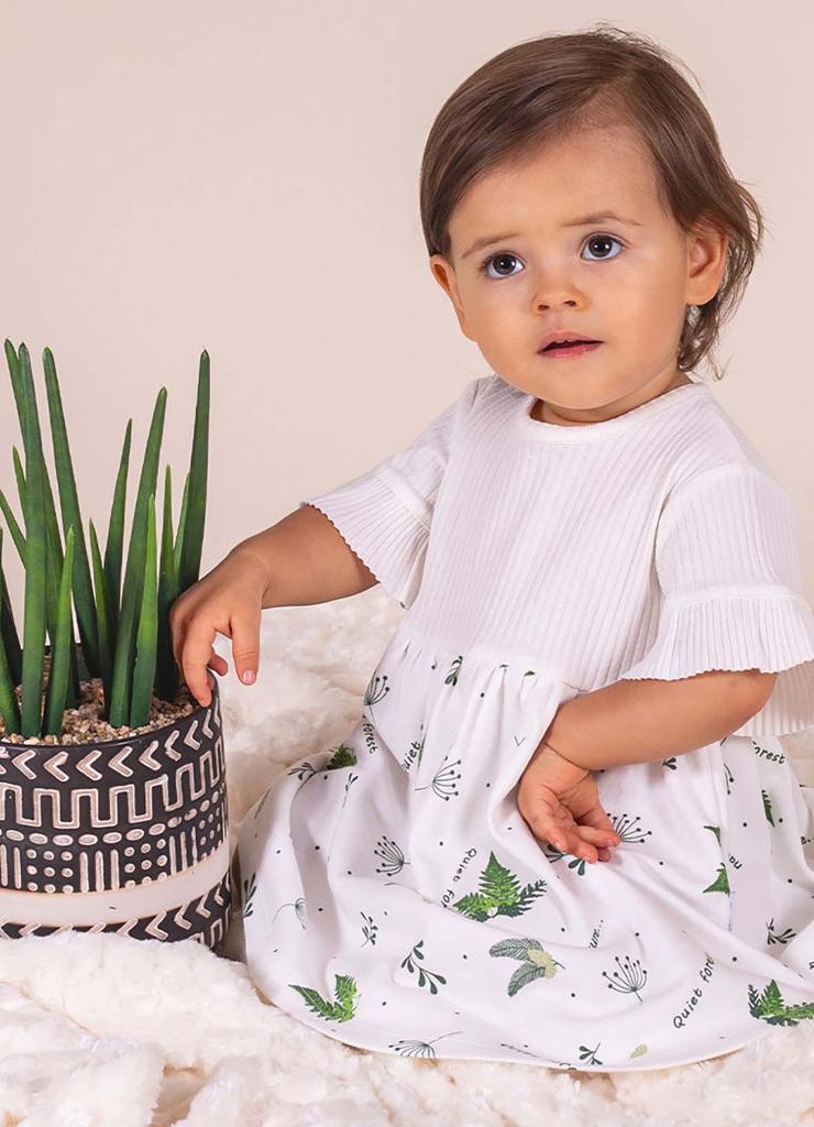 Bawełniana sukienka niemowlęca z motywem leśnym