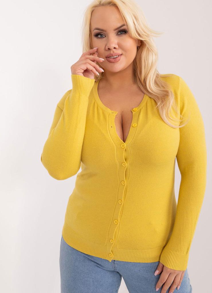 Klasyczny Sweter Plus Size Na Guziki ciemny żółty