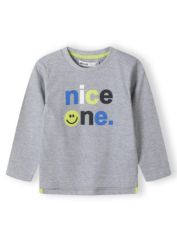 Bluzka niemowlęca szara z długim rękawem i napisem "Nice one"