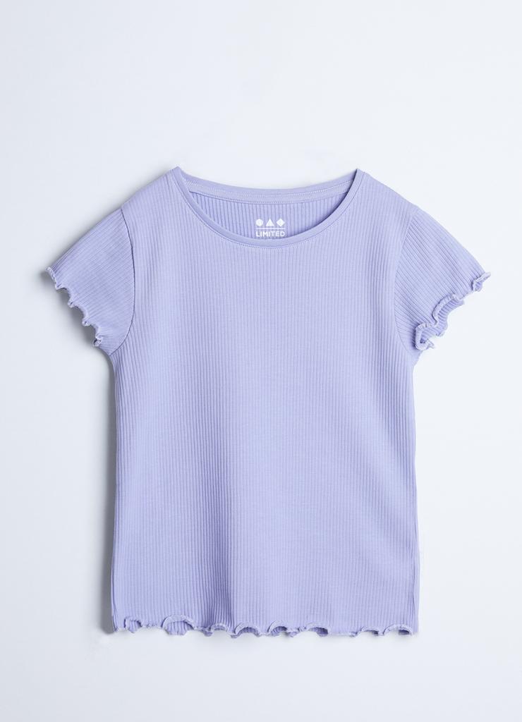 T-shirt dziewczęcy z miękkiej prążkowanej dzianiny - niebieski - Limited Edition