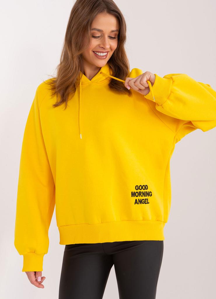 Żółta ocieplana bluza oversize z kapturem i napisem