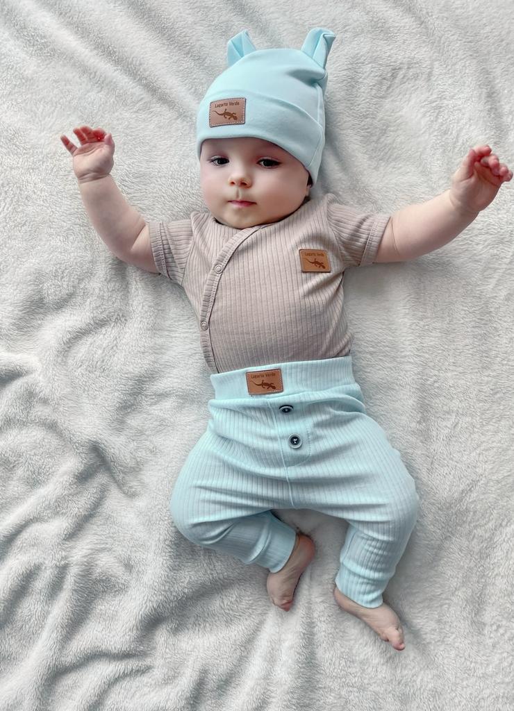 Spodnie niemowlęce z dzianiny prążkowej - niebieskie - Lagarto Verde