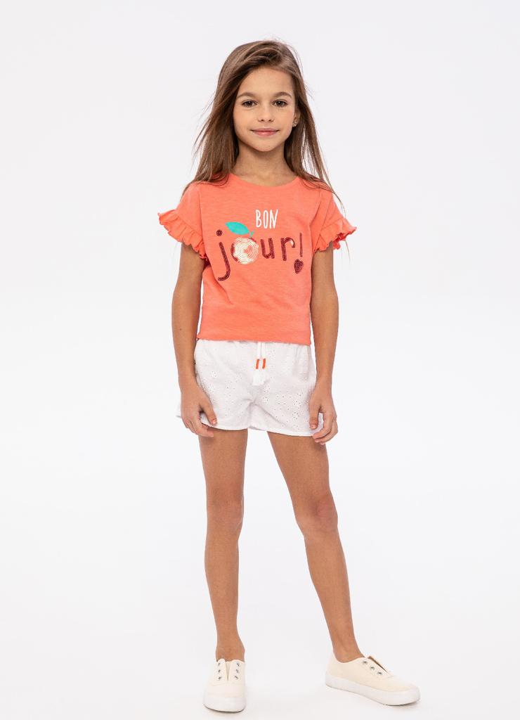 Pomarańczowa koszulka dziewczęca bawełniana z cekinami