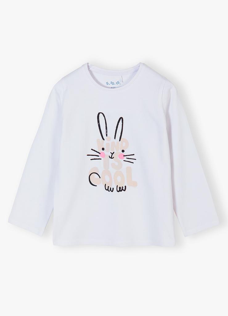 Biała bluzka dla dziewczynki z króliczkiem - długi rękaw