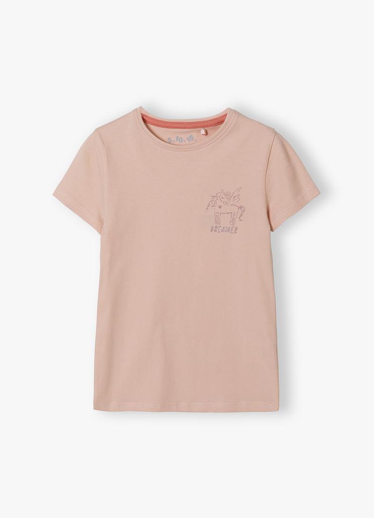 Różowa koszulka dla dziewczynki z brokatowym jednorożcem