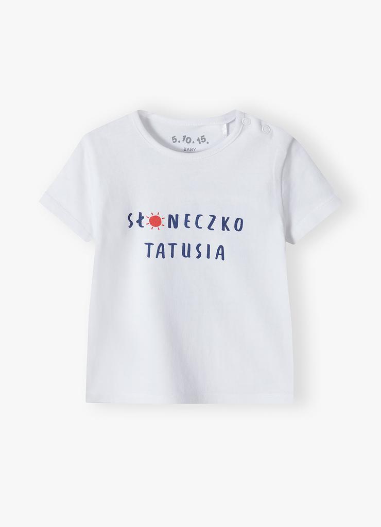 Biały bawełniany t-shirt niemowlęcy - Słoneczko Tatusia