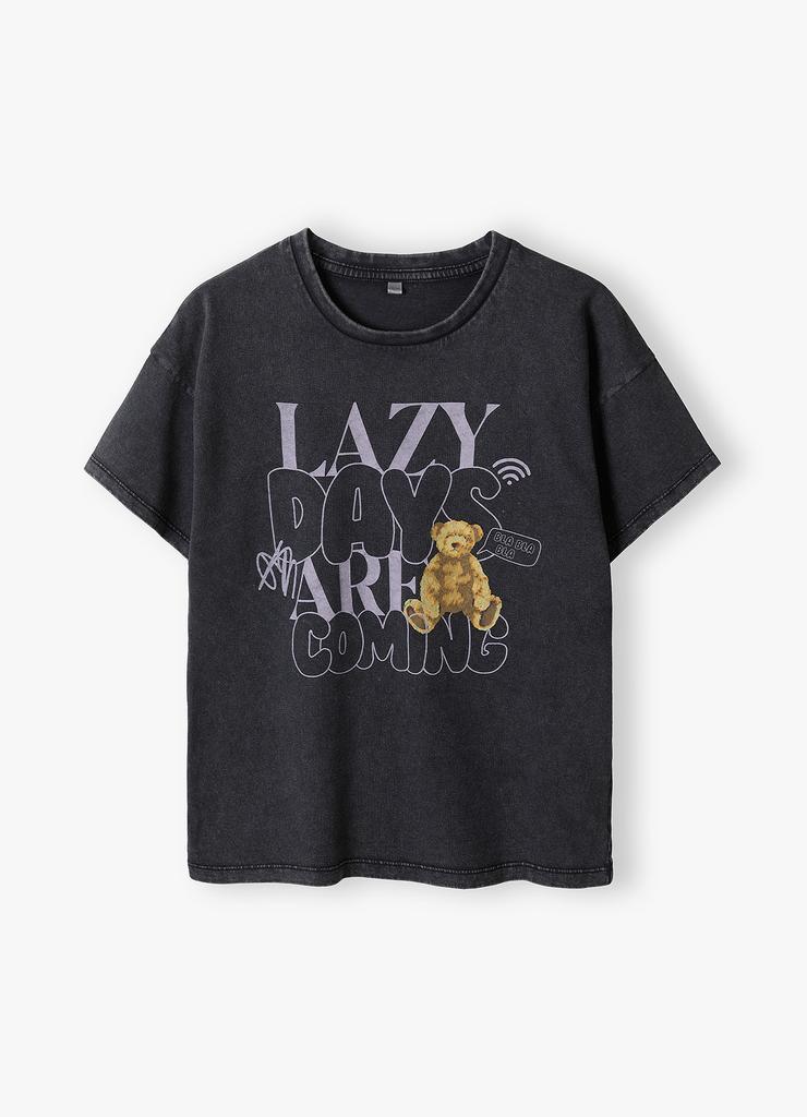 T-shirt dziewczęcy grafitowy - Lazy Days - Lincoln&Sharks