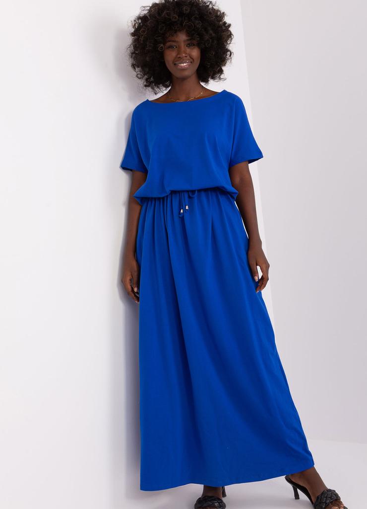 Kobaltowa sukienka maxi basic z bawełny