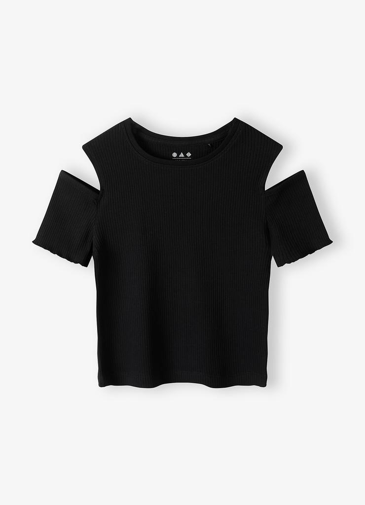Czarny t-shirt dziewczęcy w prążki - Limited Edition