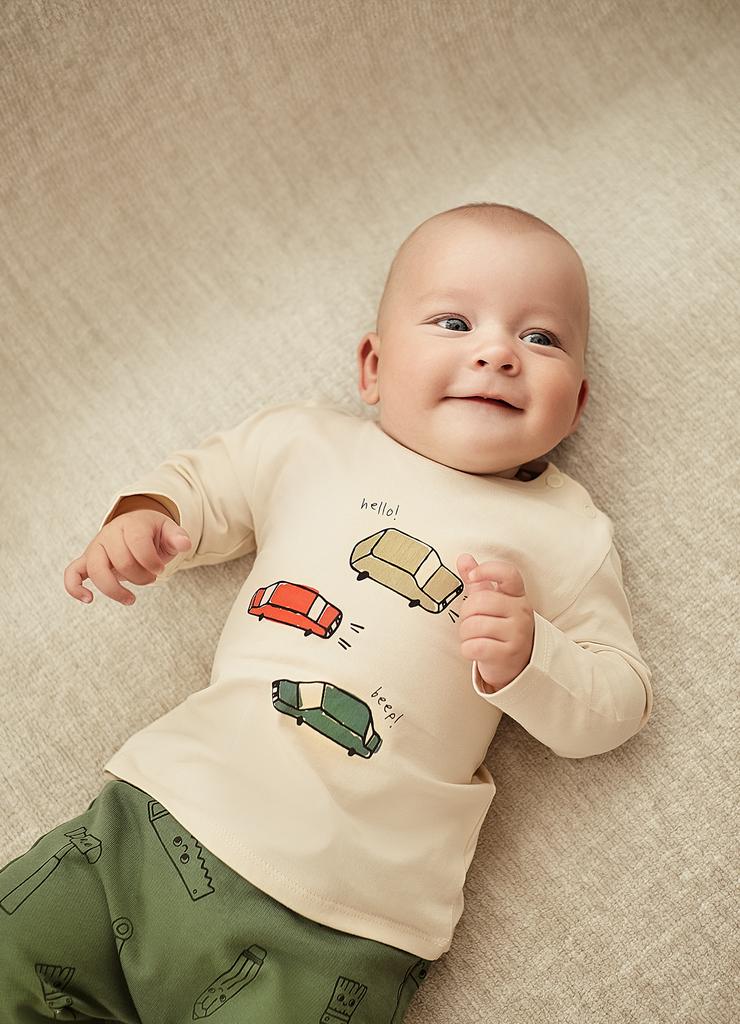 Bluzka niemowlęca z nadrukiem samochodów - ecru