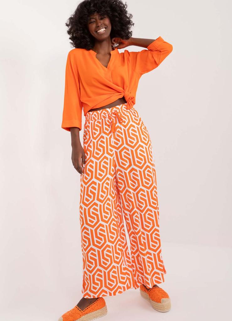 Letnie spodnie damskie z wiskozy Sublevel pomarańczowe