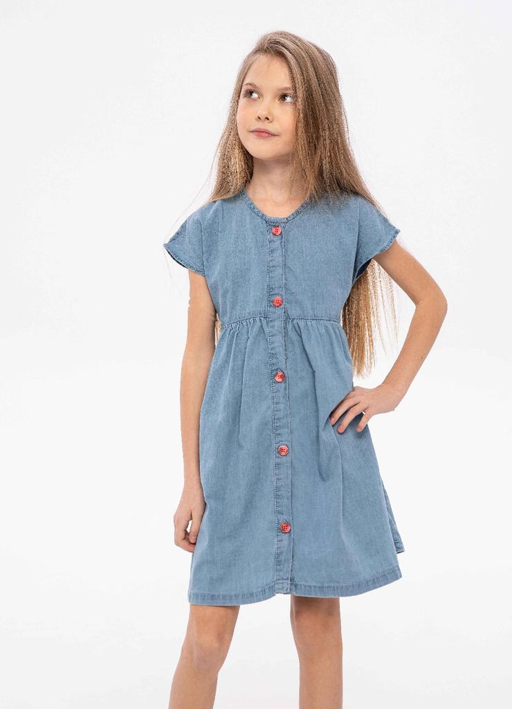 Jeansowa sukienka dziewczęca z krótkim rękawem