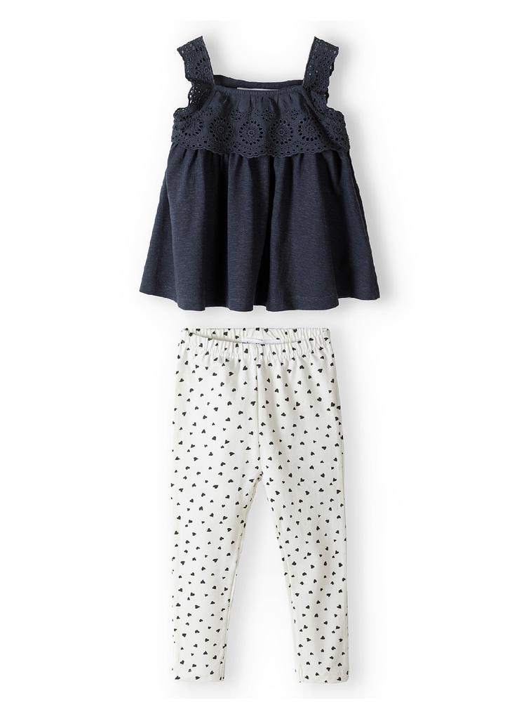 Komplet dla niemowlaka- granatowa bluzka + białe legginsy