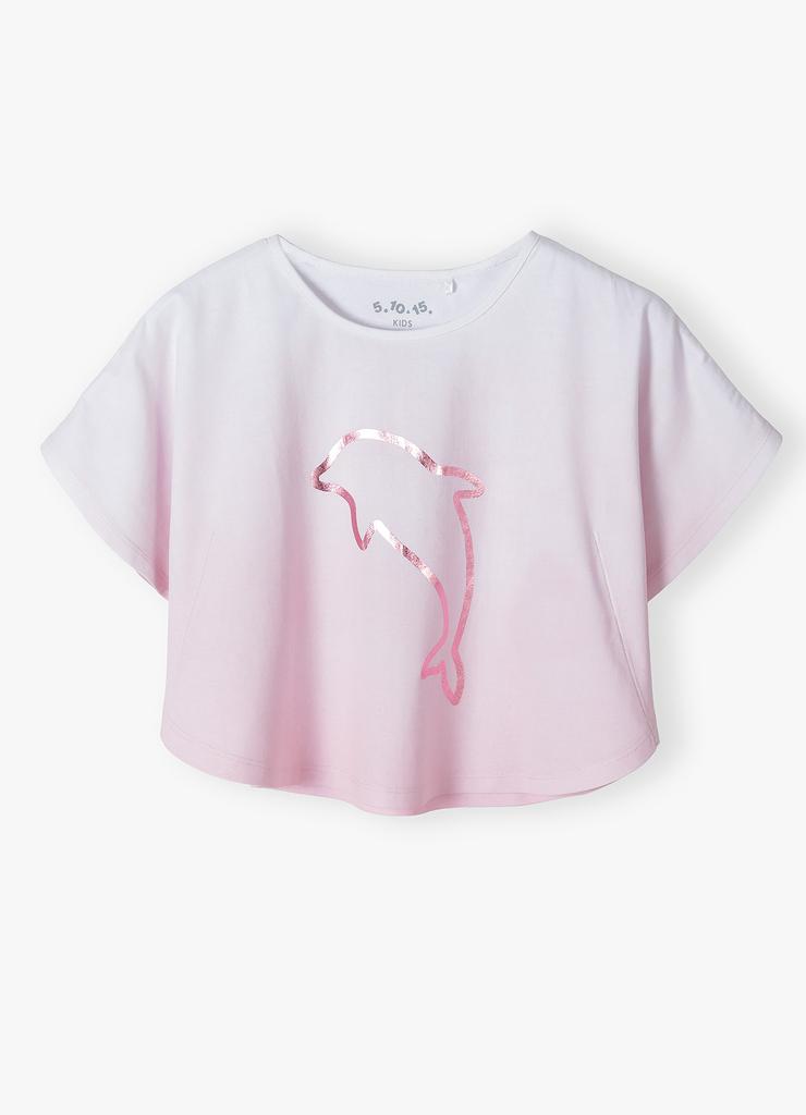 Bawełniana letnia koszulka dla dziewczynki z delfinem