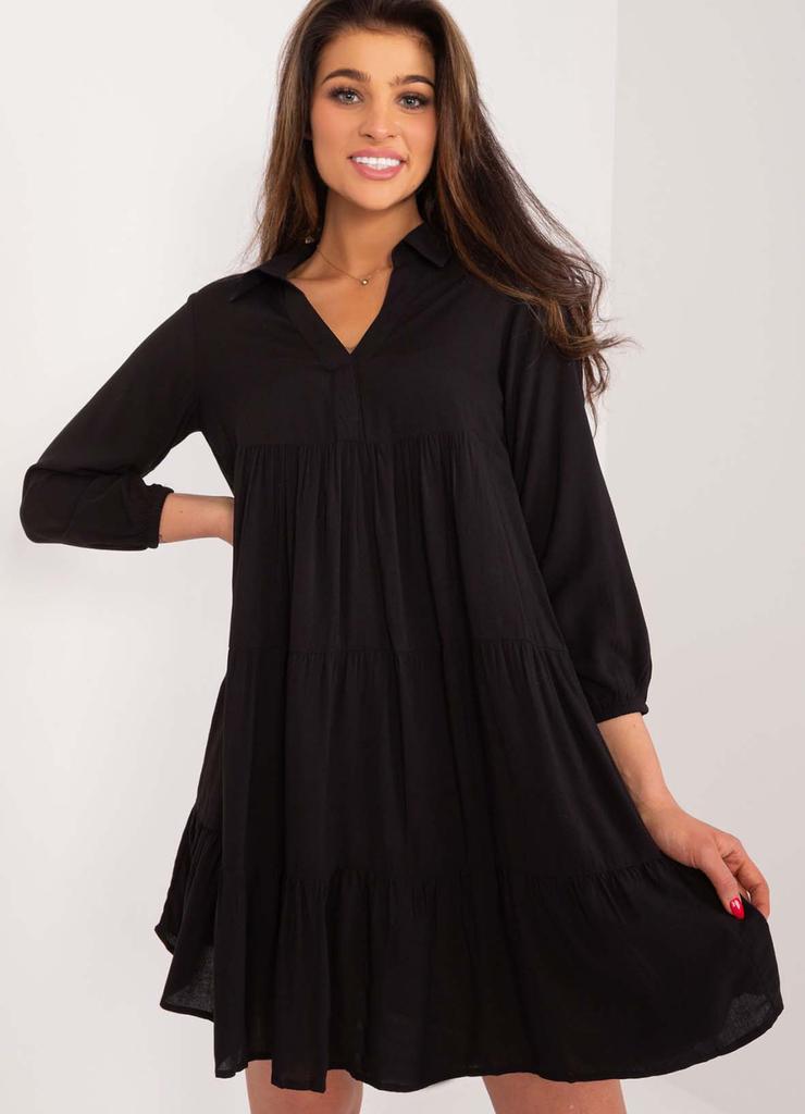 Czarna sukienka damska z falbaną SUBLEVEL długi rękaw