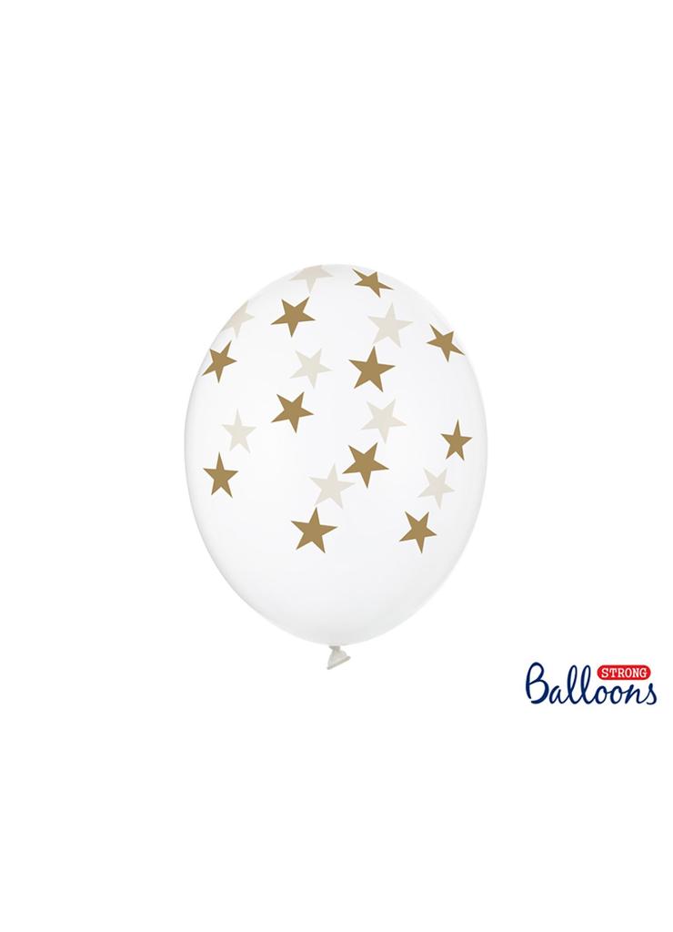 Balony 30 cm w złote gwiazdki - Crystal Clear 50 sztuk