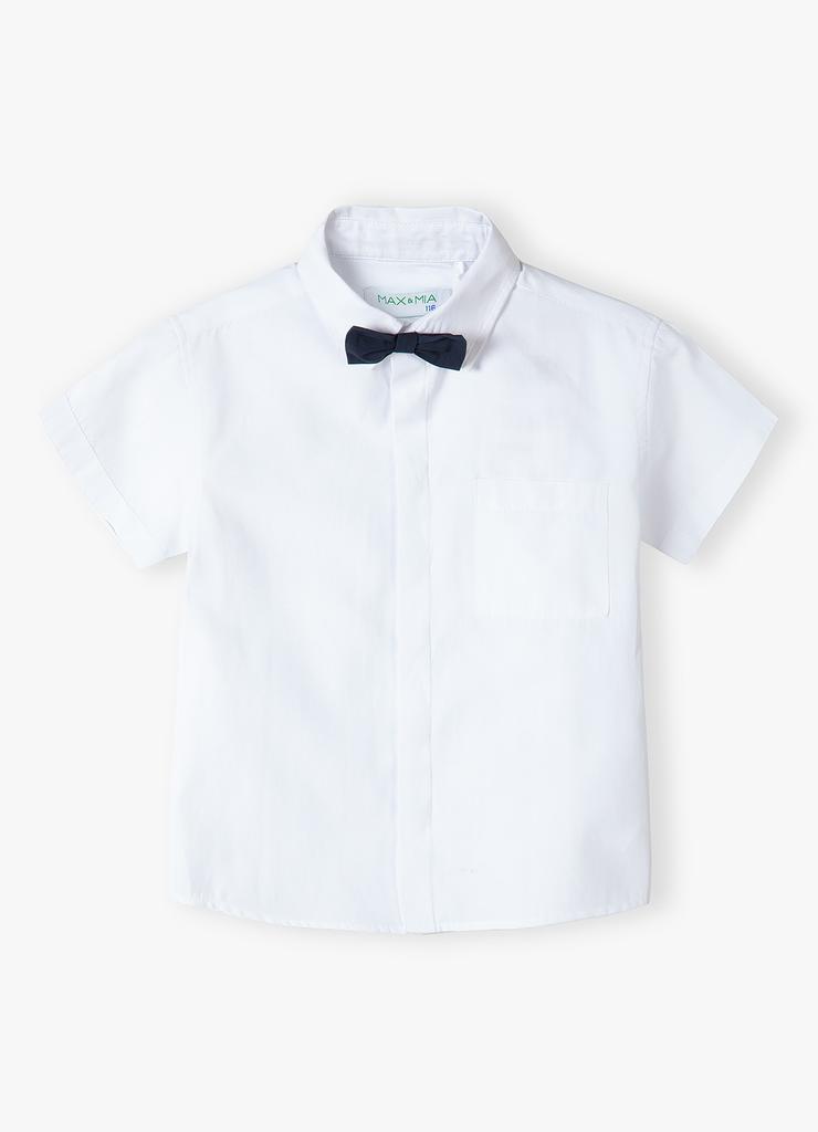 Biała koszula chłopięca regular bawełniana z krótkim rękawem i muszką