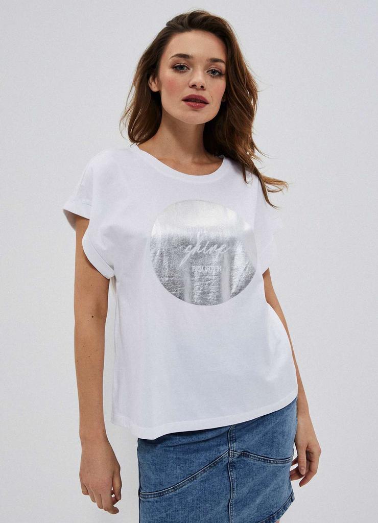 Bawełniany t-shirt damski z nadrukiem biały