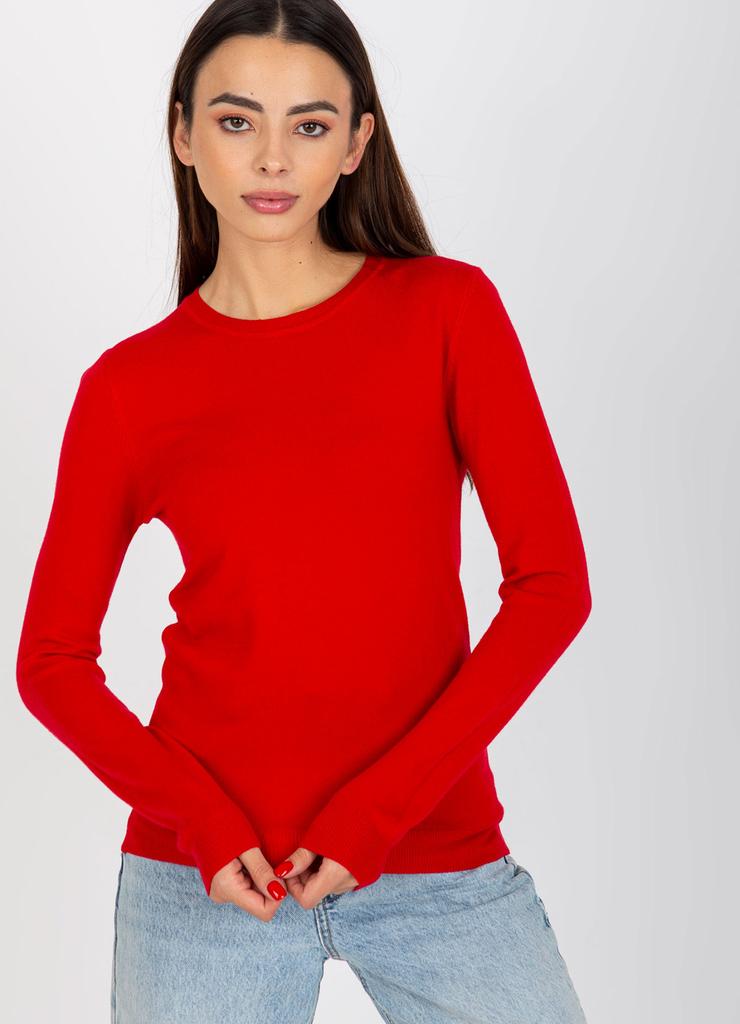 Czerwony damski sweter klasyczny z okrągłym dekoltem