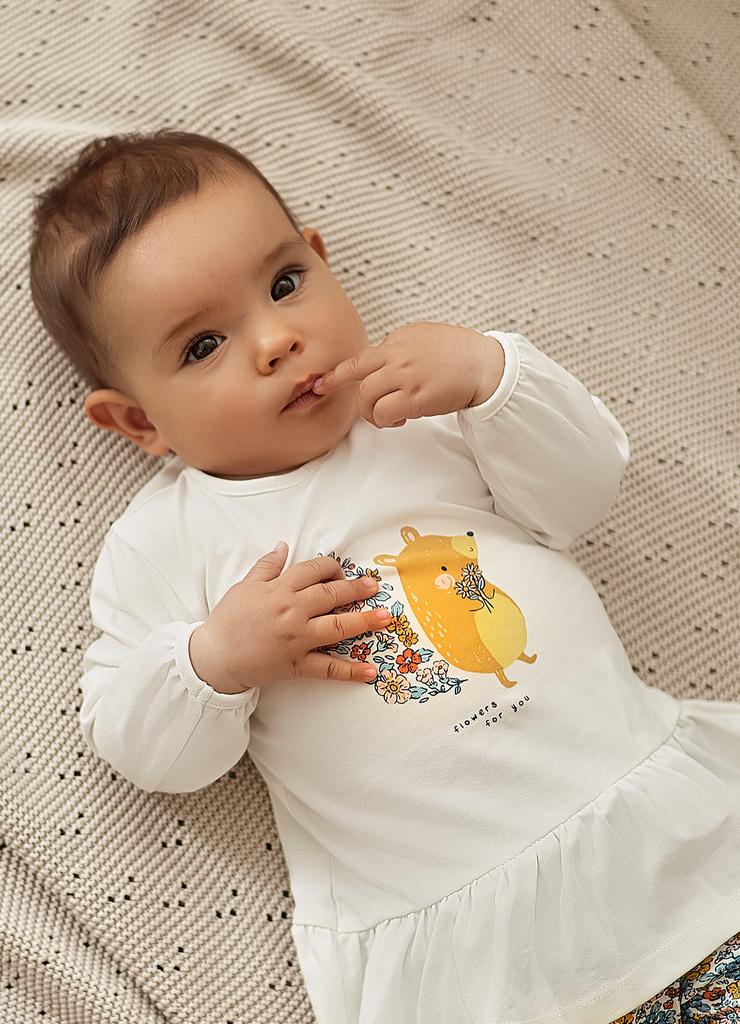 Bawełniany komplet niemowlęcy - tunika z baskinką i legginsy