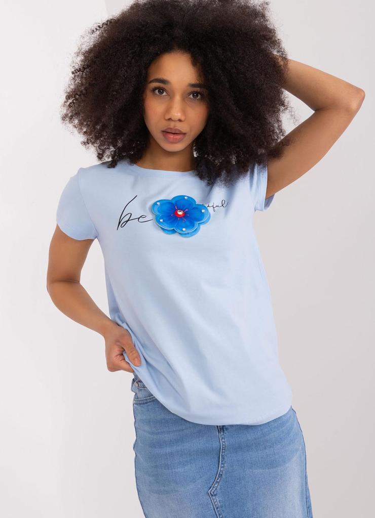 Damski T-Shirt Z Kwiatem jasny niebieski