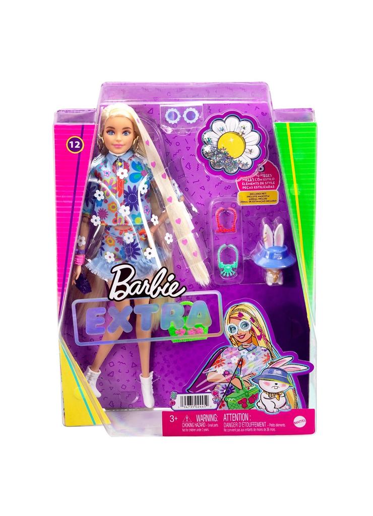 Barbie Extra Lalka- komplet w kwiatki/blond włosy 3+
