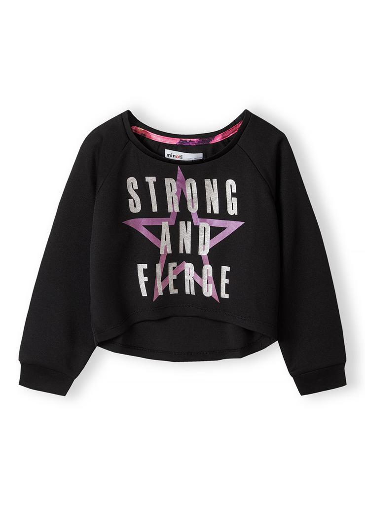 Bluza sportowa czarna dla małej dziewczynki- Strong and fierce