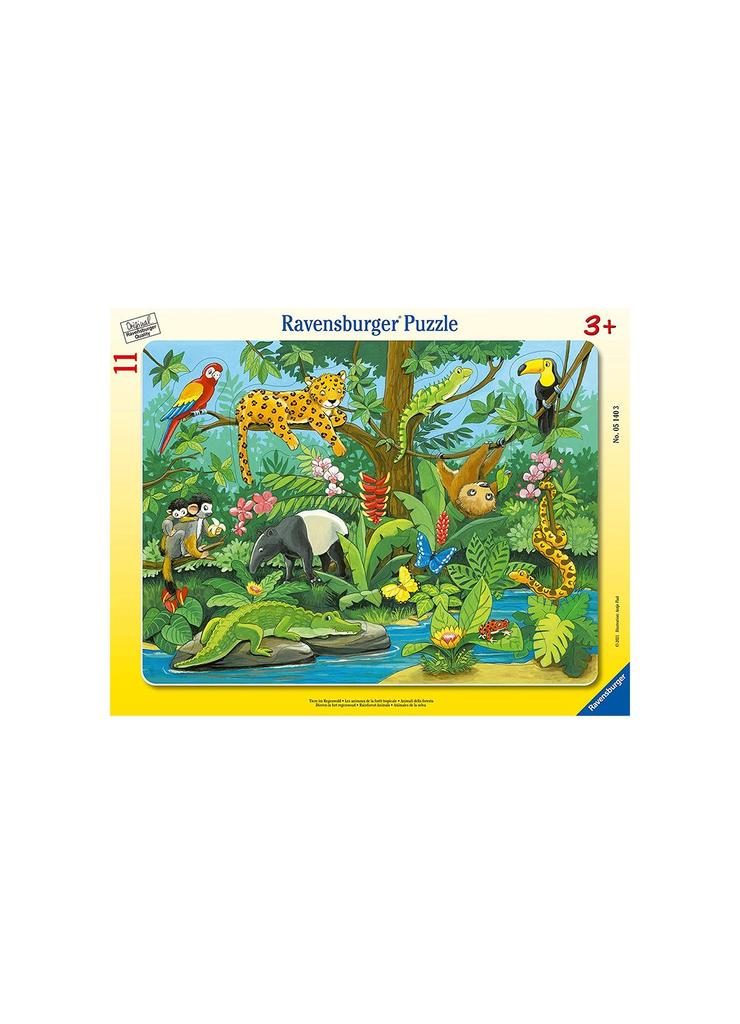 Puzzle dla dzieci 2D - co tu pasuje: Zwierzęta lasu deszczowego - 11 elementów wiek 3+