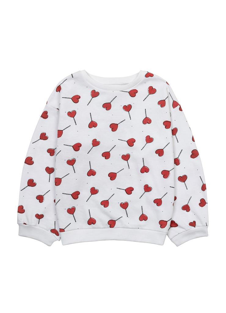 Biała bluza dziewczęca z czerwonymi sercami