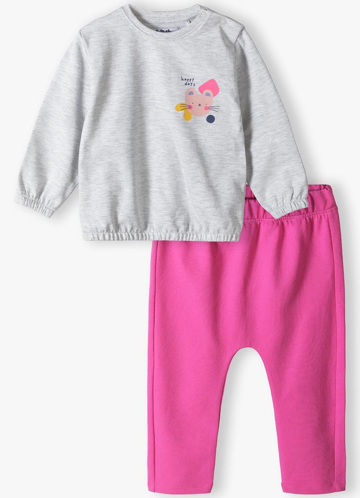 Komplet dresowy niemowlęcy - szara bluza i różowe spodnie