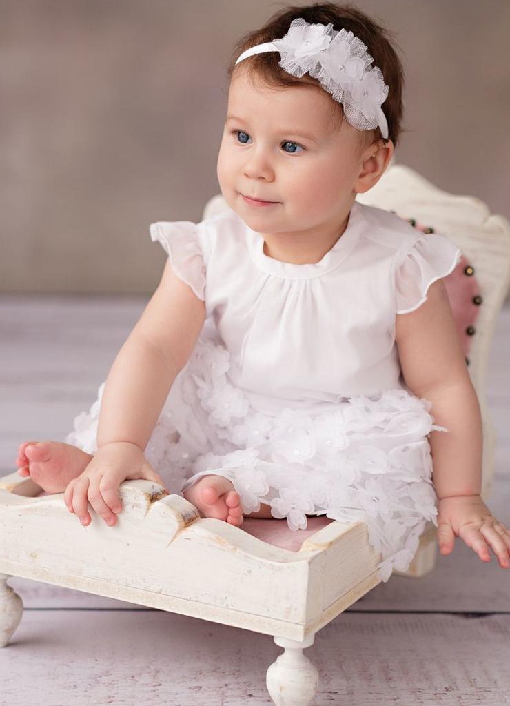 Biała elegancka sukienka niemowlęca do chrztu- Emili