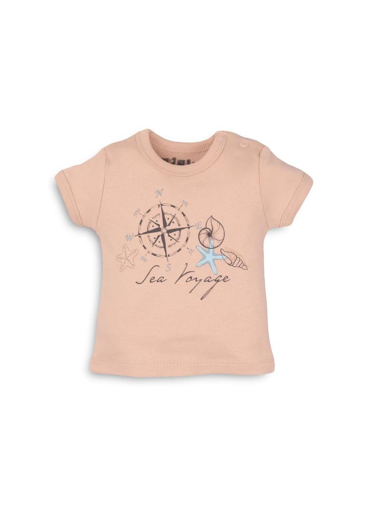 Bawełniany t-shirt niemowlęcy z nadrukiem - beżowy