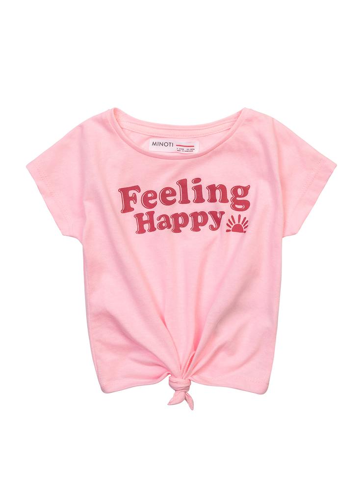 Różowy t-shirt dzianinowy dla niemowlaka- Feeling Happy