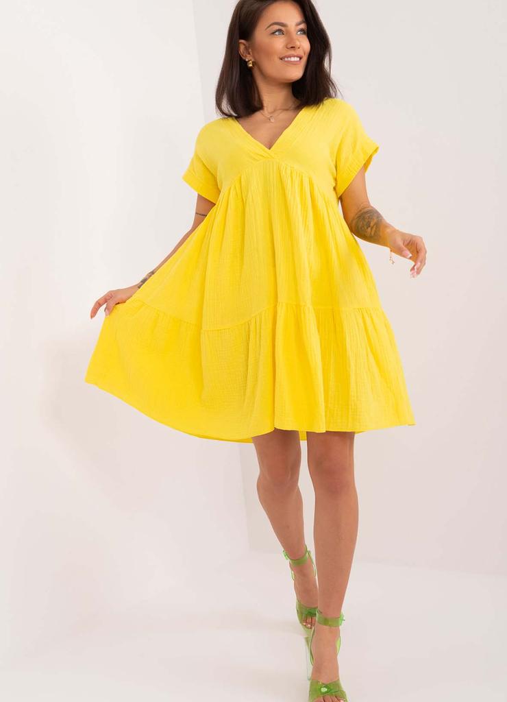 Luźna bawełniana sukienka damska - żółta