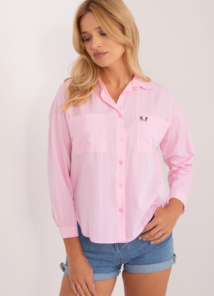 Asymetryczna koszula z kieszeniami różowa