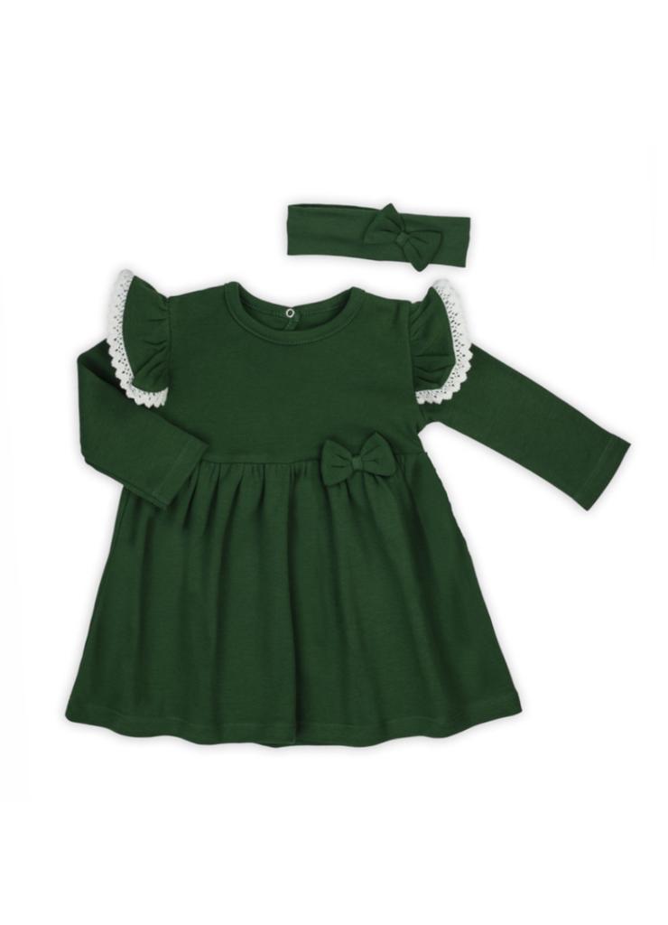 Komplet dziewczęcy sukienka i opaska zielony