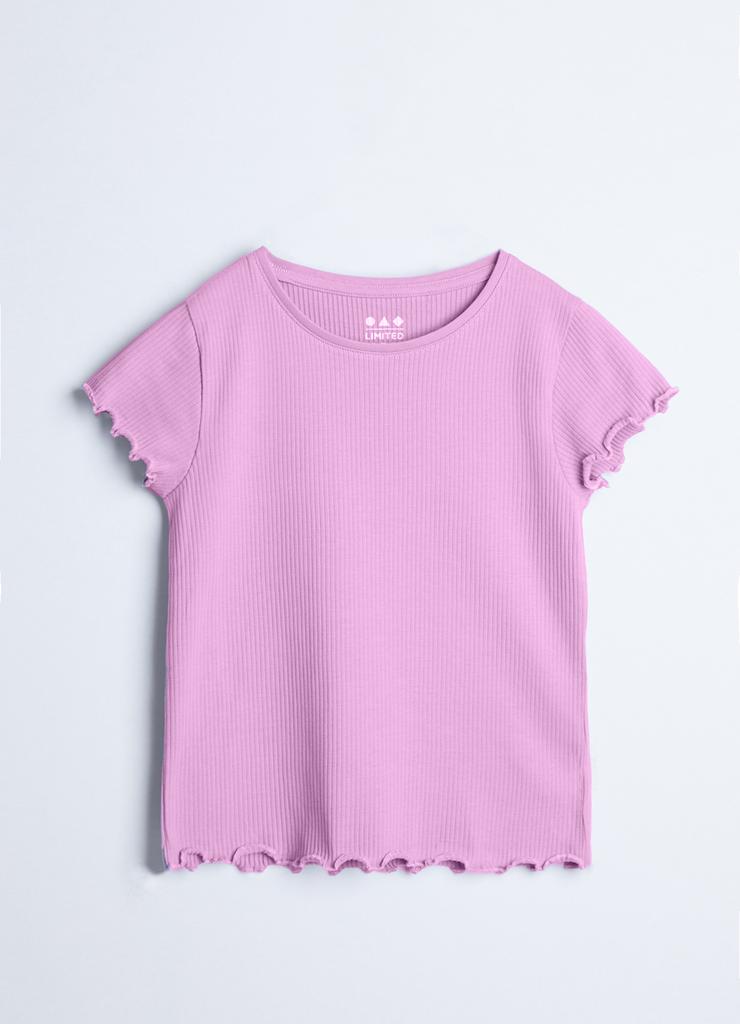 T-shirt dziewczęcy w prążki - różowy - Limited Edition