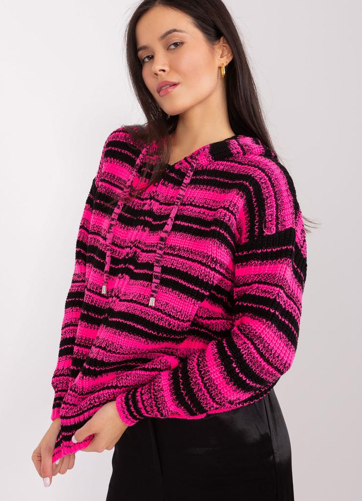 Sweter rozpinany z suwakiem czarno-różowy