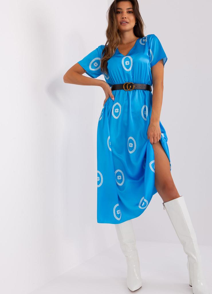 Niebieska sukienka damska koktajlowa z dekoltem V