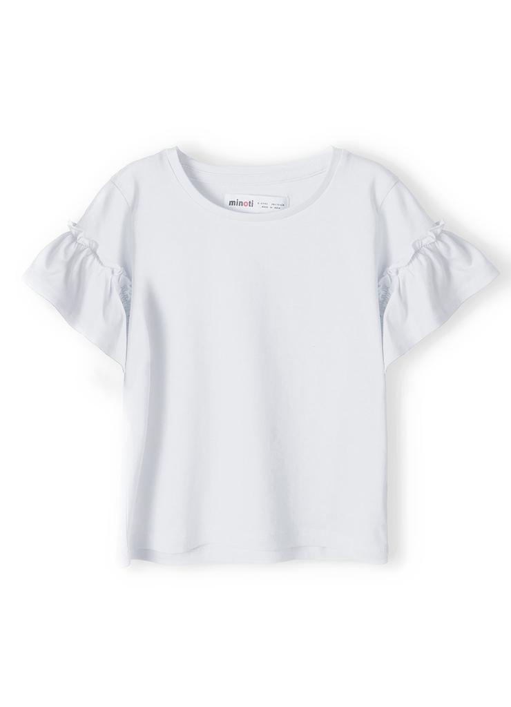 Biała koszulka bawełniania dla dziewczynki z falbankami