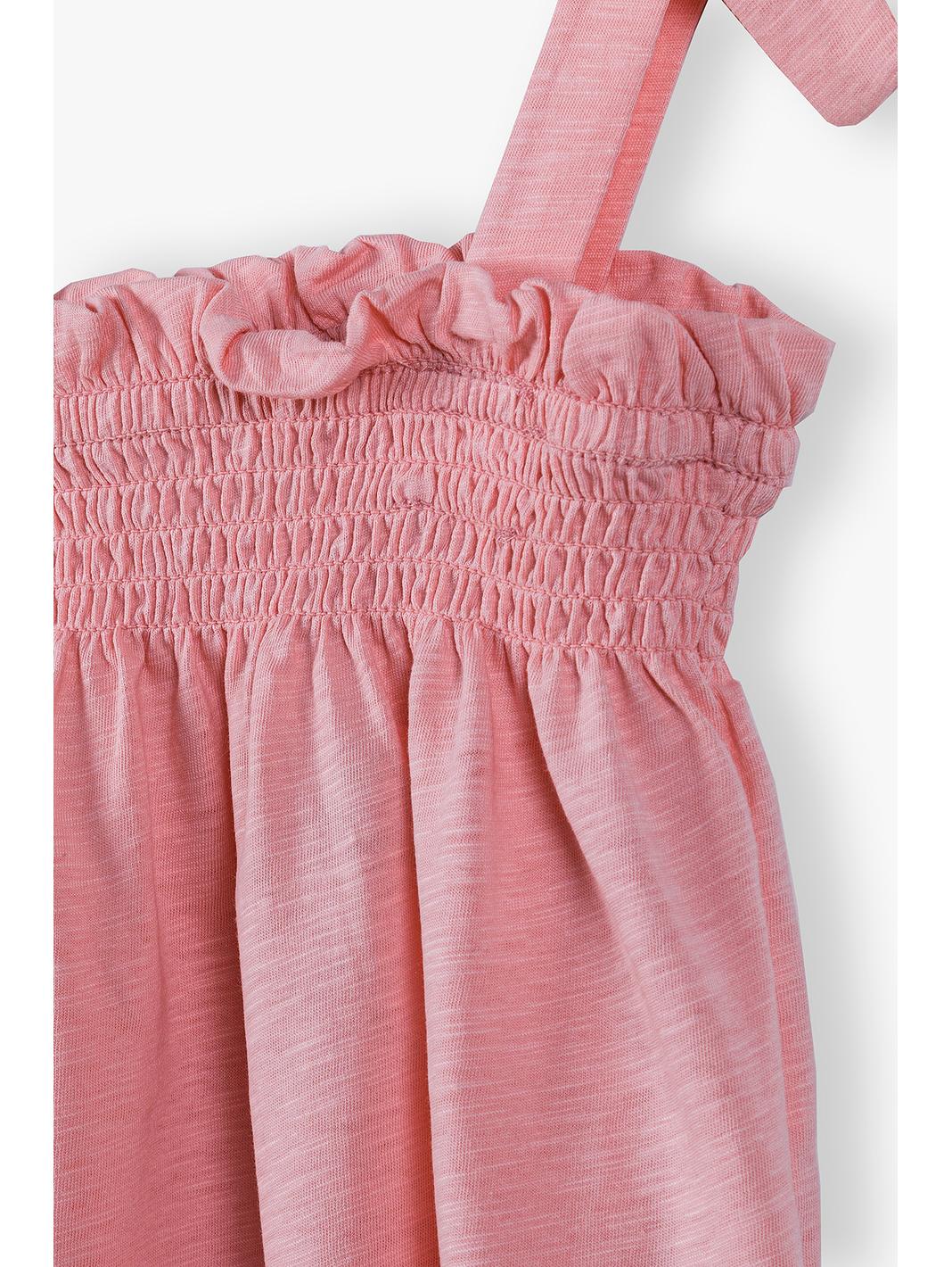 Bawełniany T-shirt bez rękawów dla dziewczynki - różowy