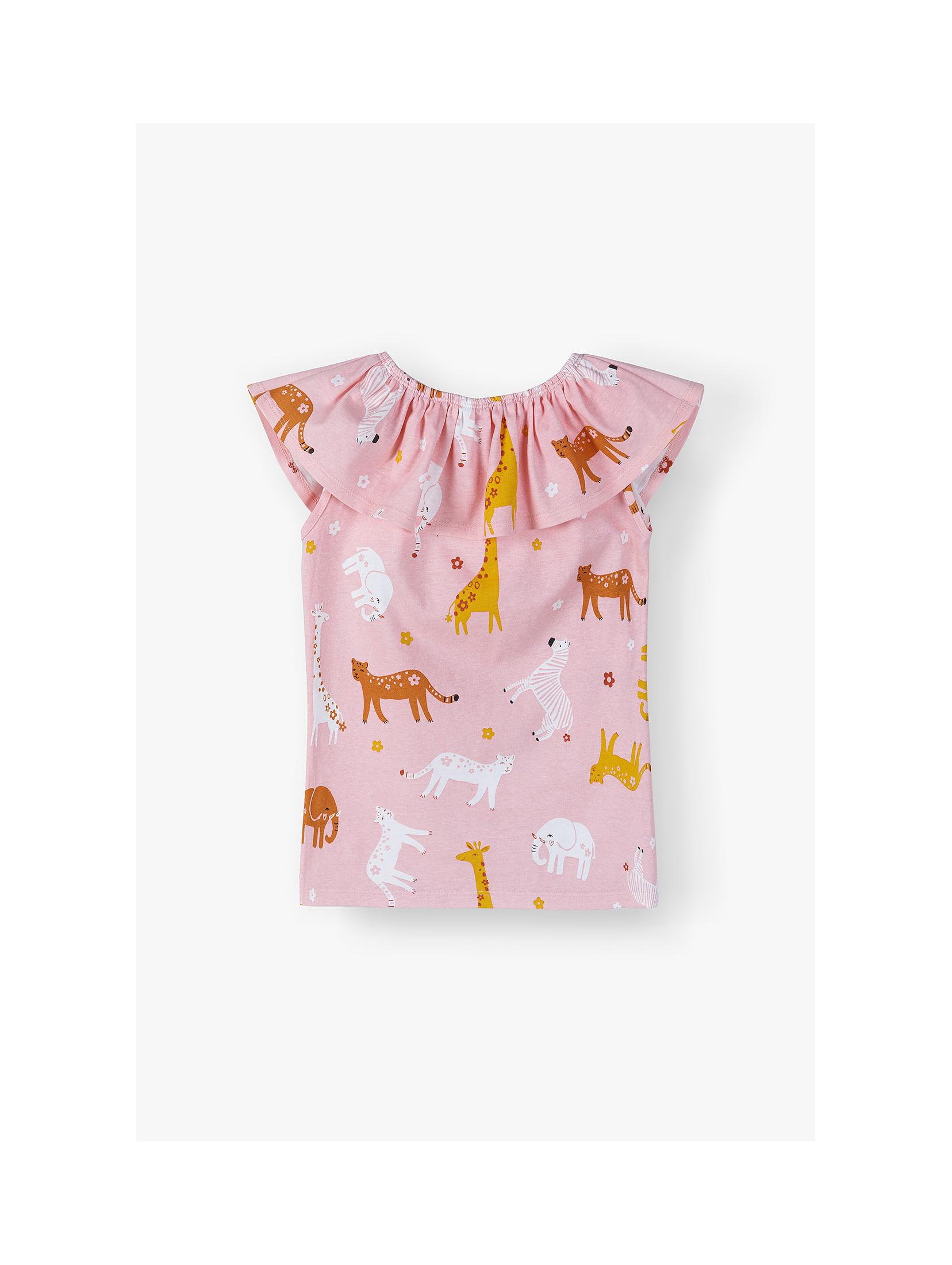 Bawełniany T-shirt dziewczęcy - różowy w zwierzaki