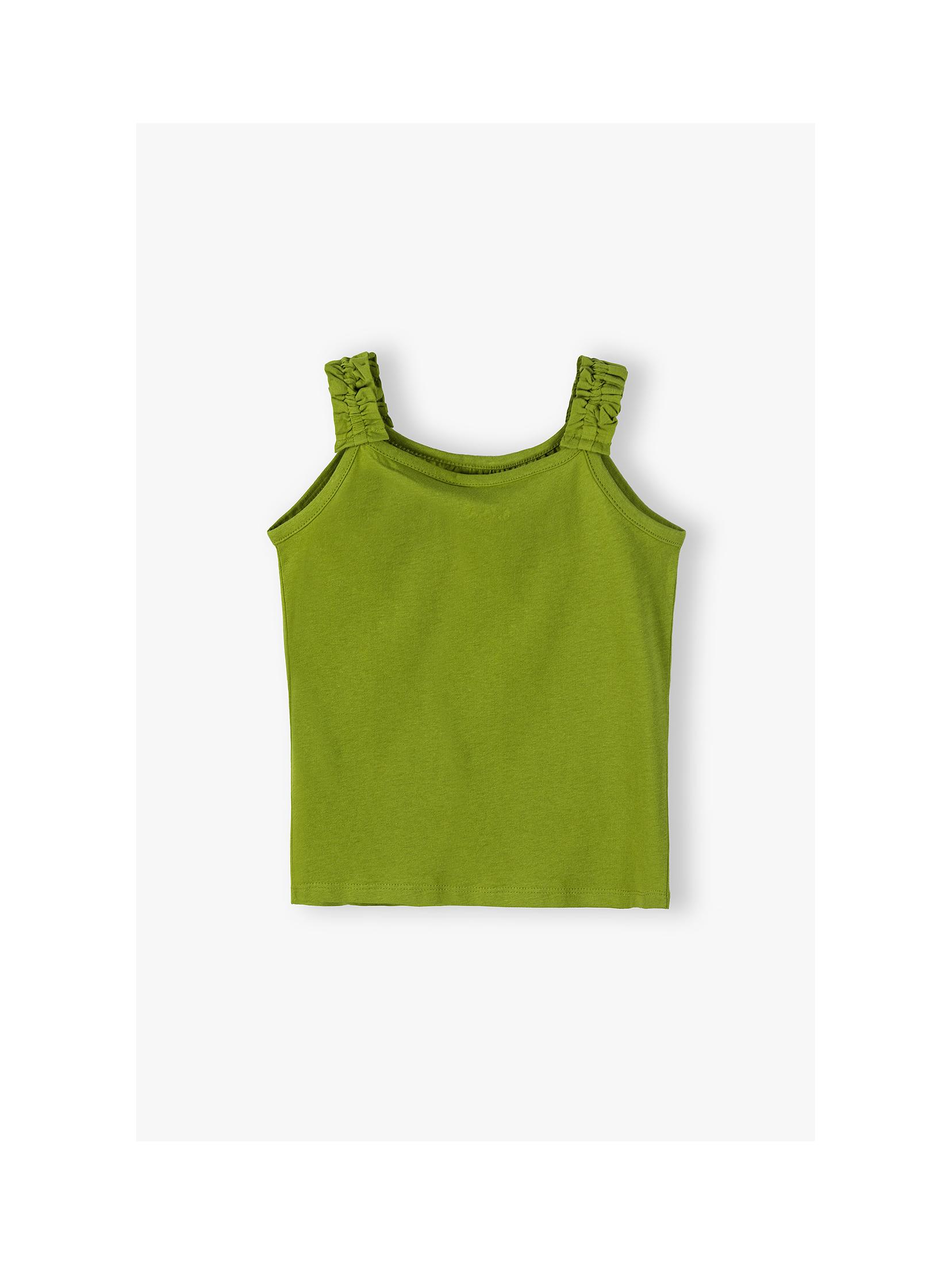 Bawełniany T-shirt dla dziewczynki - zielony z motylkiem