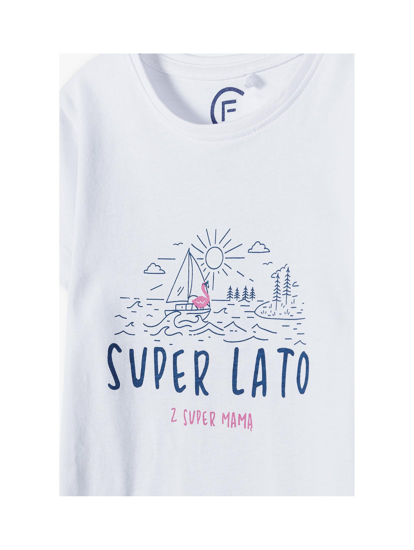 Bawełniany t-shirt dziewczęcy z nadrukiem - SUPER LATO Z SUPER MAMĄ